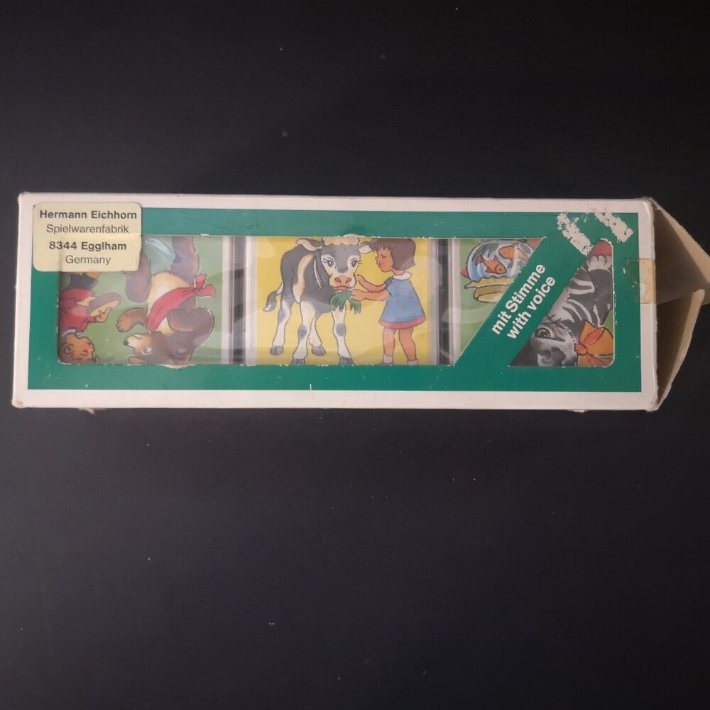 NIB Vintage Hermann Eichhorn Germany 3 Cubes with Sounds Bear Cow & Cat